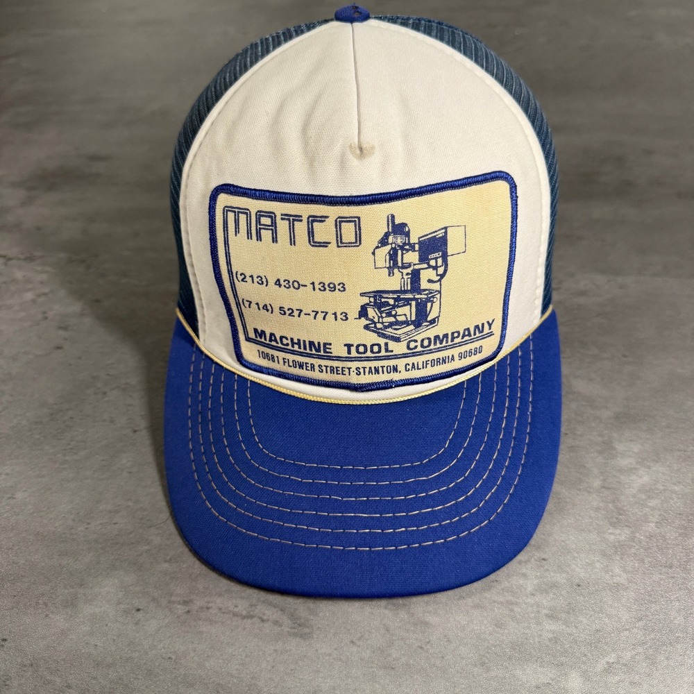 Vintage Matco Machine Tool Company Trucker Hat Blue‎ White Snapback Mesh Cap USA
